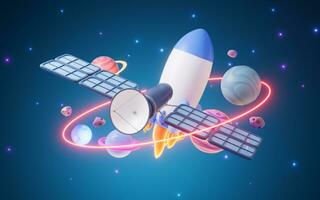 Rocket and outer space, 3d rendering. photo