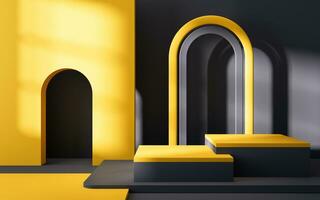 Empty room with geometry shapes, 3d rendering. photo