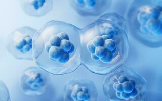 mitosis de células con biotecnología concepto, 3d representación. foto