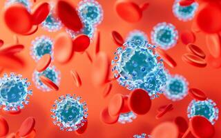 Virus and red blood cells, 3d rendering. photo