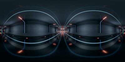 oscuro túnel con 360 grados sin costura panorámico vista. 3d representación. foto