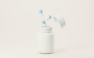 3D cartoon style medicine bottle, 3d rendering. photo