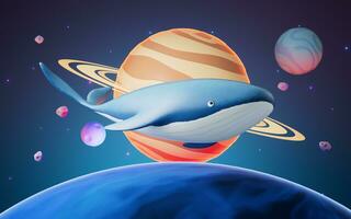 Whale in the outer space, 3d rendering. photo