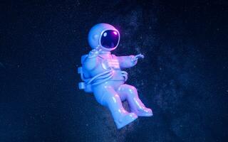 Cartoon spaceman with outer space background, 3d rendering. photo