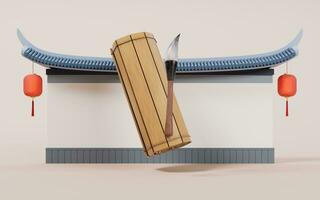 Retro Chinese acient bamboo slip, 3d rendering. photo