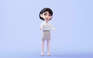 Cartoon girl with white shirt and khaki skirt, 3d rendering. photo
