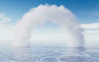 Ice ground with white cloud gate, 3d rendering. photo