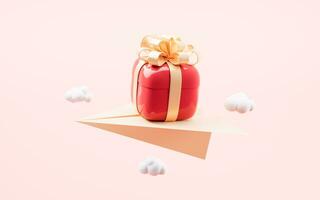 Gift box with cartoon style, 3d rendering. photo