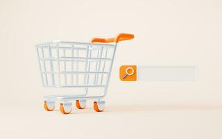 Cartoon shopping cart with shopping theme, 3d rendering. photo