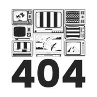 Tv without signals black white error 404 flash message. Broken old tv with noise. Monochrome empty state ui design. Page not found popup cartoon image. Vector flat outline illustration concept