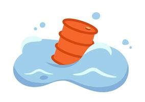 Waste barrel in water flat concept vector spot illustration. Ocean disposal. Water pollution 2D cartoon scene on white for web UI design. Disaster isolated editable creative image