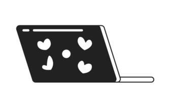 corazón pegatinas ordenador portátil monocromo plano vector objeto. portátil personal computadora para laboral. editable negro y blanco Delgado línea icono. sencillo dibujos animados acortar Arte Mancha ilustración para web gráfico diseño