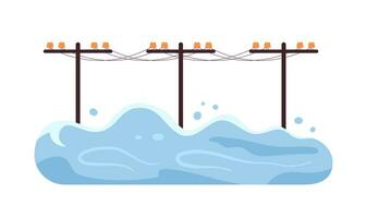 Flooded power lines semi flat colour vector object. Flood. Utility poles. Editable cartoon clip art icon on white background. Simple spot illustration for web graphic design