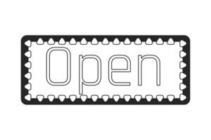 Neon open singboard flat monochrome isolated vector object. Welcome. Inviting visitors. Editable black and white line art drawing. Simple outline spot illustration for web graphic design