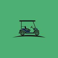 Golf cart vector icon on a green background. Vector flat golf cart icon symbol sign.