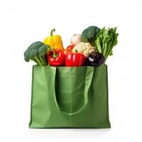 Shopping bag with groceries isolated photo