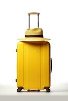 Suitcase with summer hat isolated photo