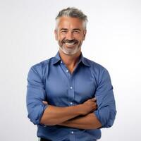 Business man in blue shirt isolated photo