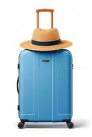 maleta con verano sombrero aislado foto
