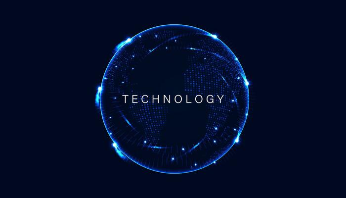 Abstract world on circle digital and Technology Background with Computer Systems light blue.