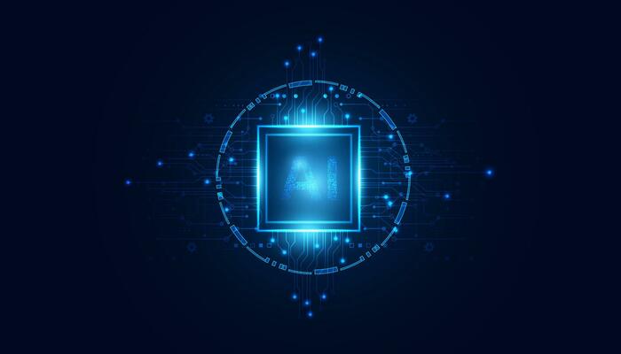 Abstract Artificial Intelligence on circle digital and Technology Background with Computer Systems light blue.