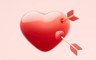 Love heart and arrow with Valentine's Day concept, 3d rendering. photo