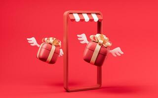Gift box with cartoon style, 3d rendering. photo