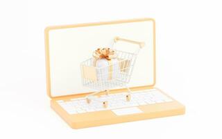 Shopping cart with gift boxes, 3d rendering. photo