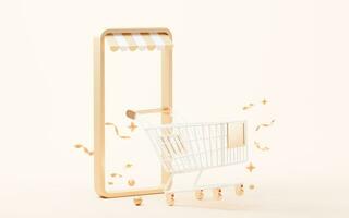 Shopping cart with gift boxes, 3d rendering. photo