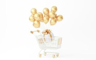 Shopping cart with gift boxes, 3d rendering. photo