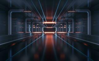 Dark tunnel with technology structure, 3d rendering. photo