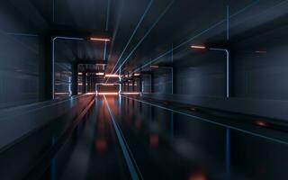 Dark tunnel with technology structure, 3d rendering. photo