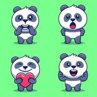 Set of cute panda characters with various emotions cartoon vector illustration