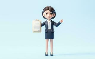 Business girl with the paper file, 3d rendering. photo