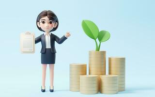 Business girl with investment and finance concept, 3d rendering. photo