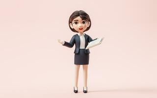 Business girl with the paper file, 3d rendering. photo