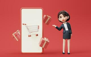 Business girl with shopping concept, 3d rendering. photo