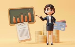 Business girl with investment and finance concept, 3d rendering. photo