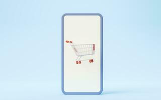 Shopping cart and mobile phone, 3d rendering. photo