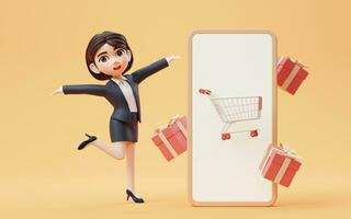 Business girl with shopping concept, 3d rendering. photo