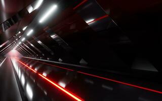 Dark tunnel with glowing light illuminated, 3d rendering. photo