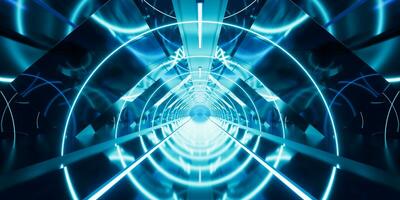 Dark tunnel with glowing light illuminated, 3d rendering. photo