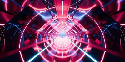 Dark tunnel with glowing light illuminated, 3d rendering. photo