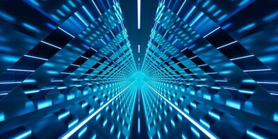 Dark tunnel with glowing light illuminated, 3d rendering. photo