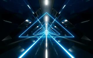 Dark tunnel with glowing light illuminated, 3d rendering. photo