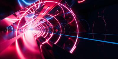 Dark tunnel with glowing light illuminated, 3d rendering. photo