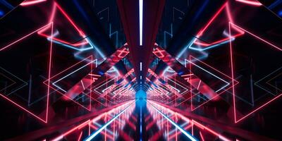 Dark tunnel with glowing light illuminated, 3d rendering. photo