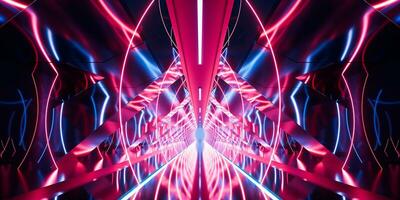 Dark tunnel with glowing light illuminated, 3d rendering. photo