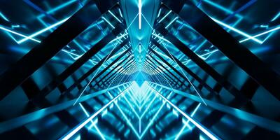 Dark tunnel with glowing light illuminated, 3d rendering. photo