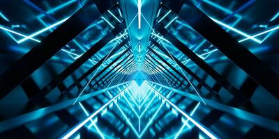 Dark tunnel with glowing light illuminated, 3d rendering. photo